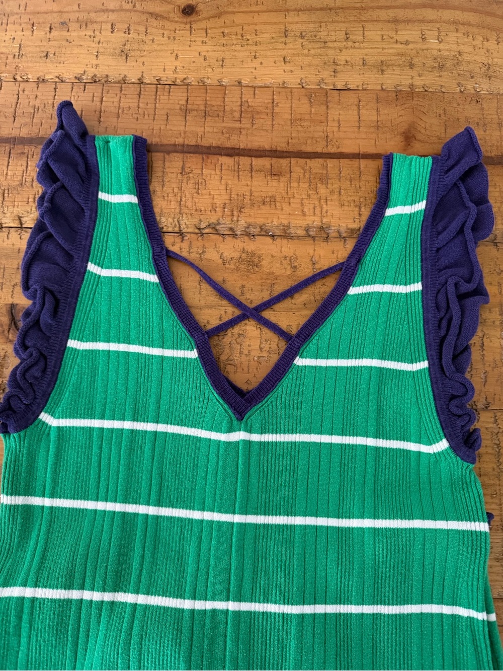 Anthropologie Daily Practice Sweater Dress in Preppy Green&White w/Blue Trim - Picture 5 of 8